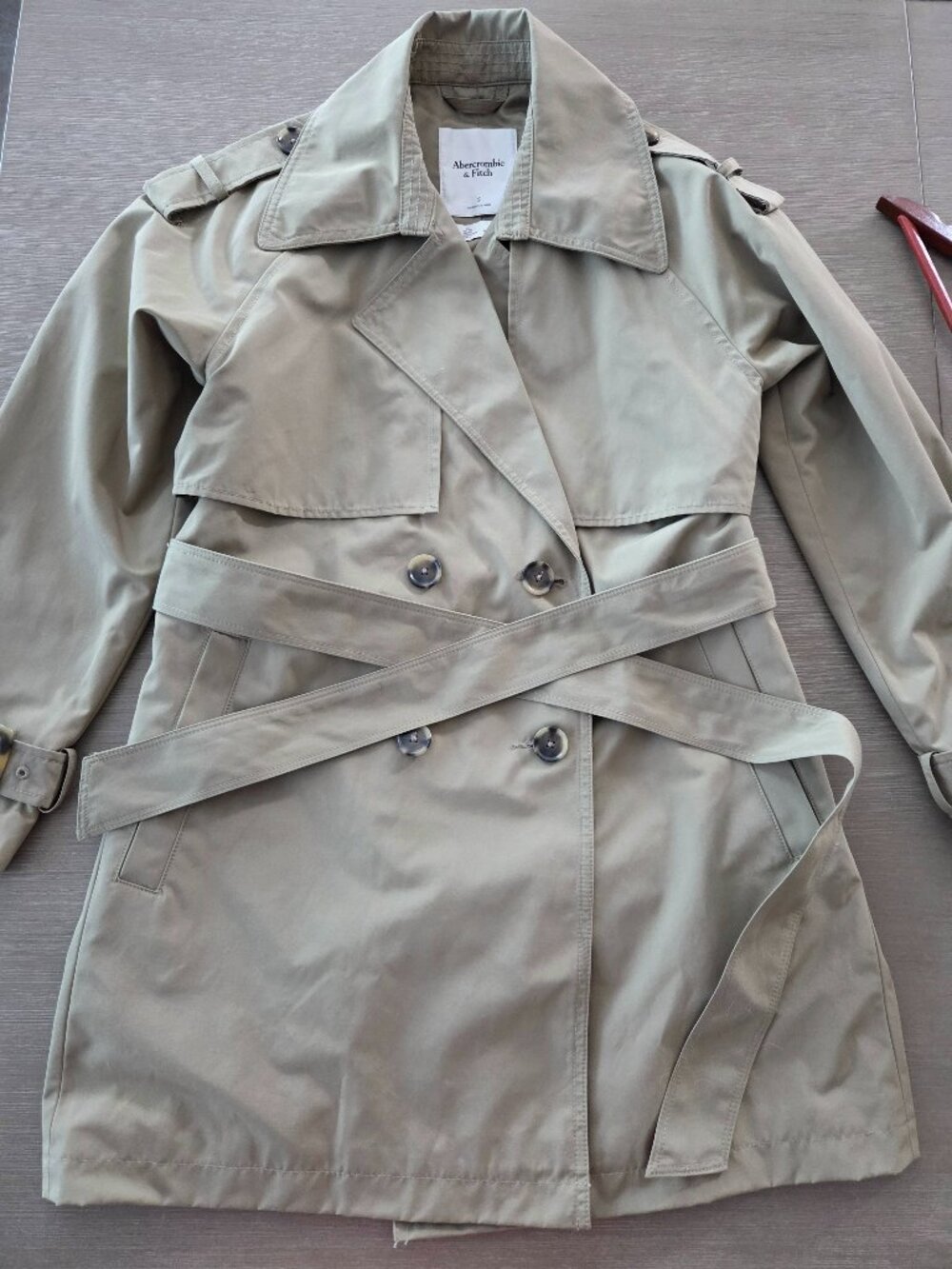 Abercrombie & Fitch Women's Trench Coat Small Beige Belted Double Breasted